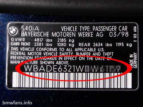 Bmw - vehicle identification number vin vds #5